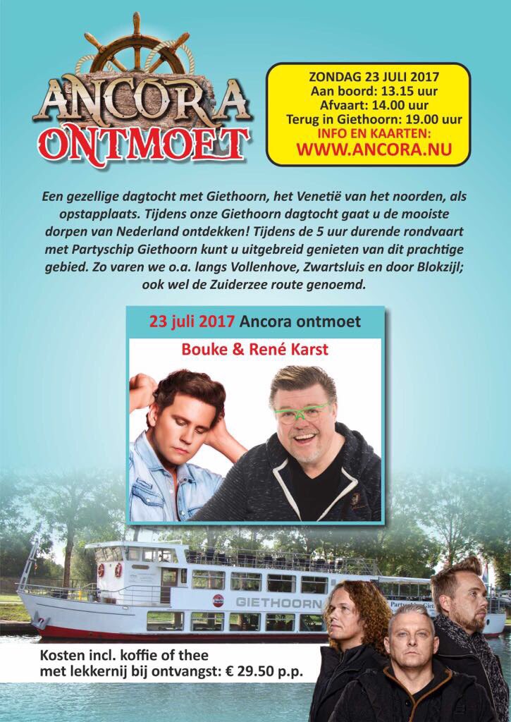 Wie heeft er zin om mee uit varen te gaan?🎶⚓️. #Giethoorn 
Voor meer info &amp; boekingen, klik op deze link:
ancora.nu/vaar-mee-met-a…