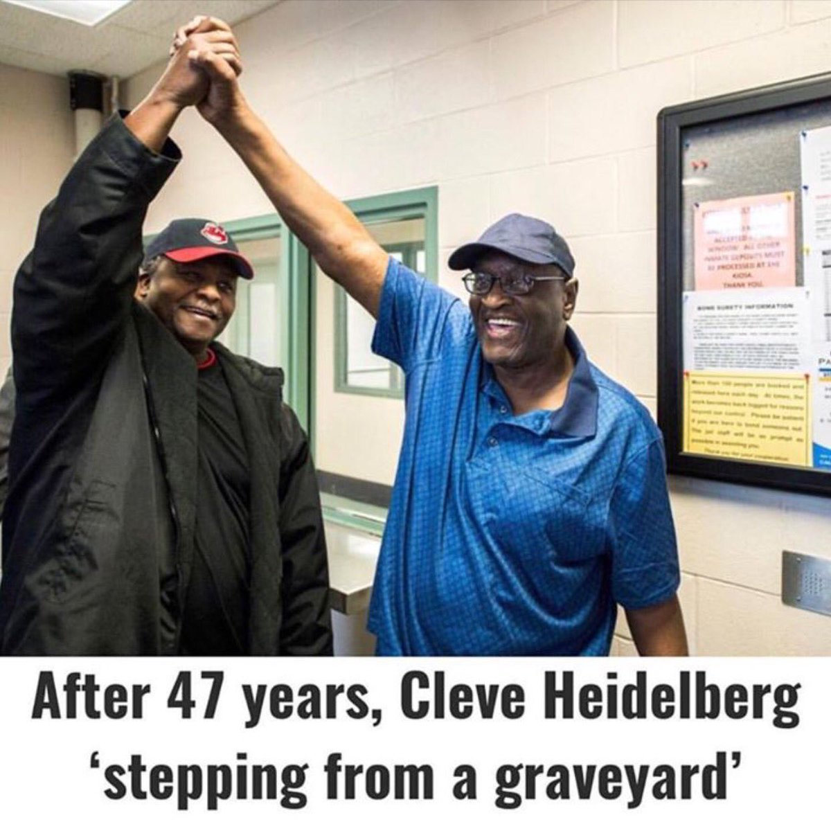 brent_reichert's tweet photo. #CleveHeidelberg, 74, right, celebrates with #AlstorySimon free on bond after #47years of #wrongfulimprisonment #WrongCat #PeoriaIllinois https://t.co/zsTd4dPLWZ