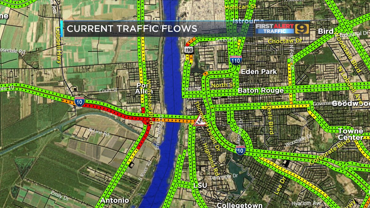 SteveWAFB's tweet photo. Another day, another backup on the bridge. This is eastbound on I-10...causing delays into W. Baton Rouge. https://t.co/cgWCDPJRZW