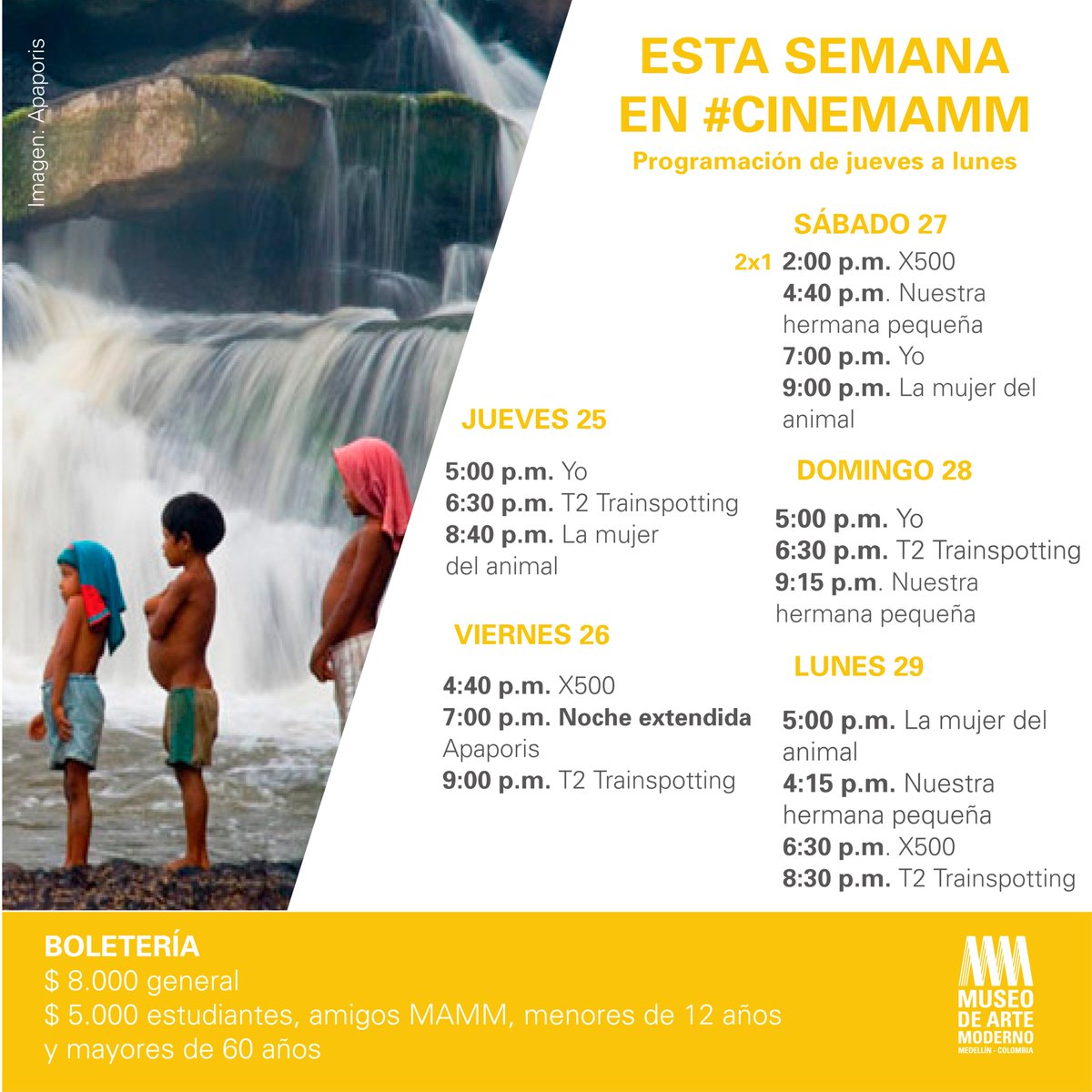 MAMMedellin's tweet photo. ¡Ya tenemos lista la programación de la semana en #CineMAMM! Prográmate para disfrutar, de jueves a lunes festivo, nuestro Teatro: https://t.co/6GFaZLYtS3
