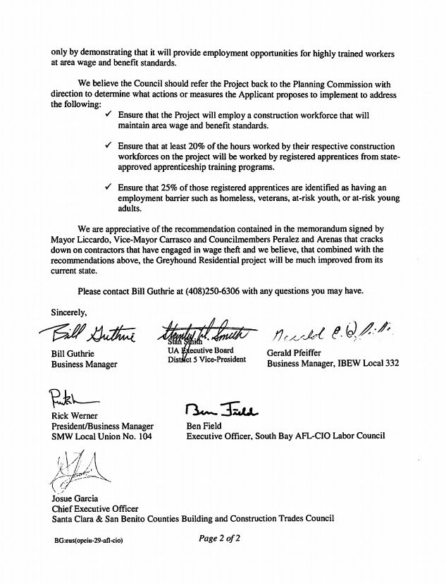 #SanJose unions sent a letter to City Council urging a local hire policy on 23-story Greyhound condos. They'll rally at City Hall at 5:45p.