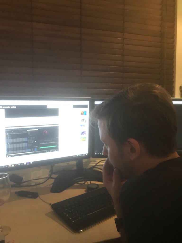 din_sounds's tweet photo. Kieth and Oj getting to terms with premiere pro for the edit of six steps video, happy vibes #redwine #oldmanscott https://t.co/rYus6uagAj