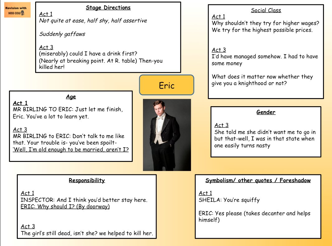 Ms Cole On Twitter: "Eric Birling Quotations #Aninspectorcalls #Gcse #Gcseenglish #Revisionwithmisscole #Revision @Team_English1 @Books4Kooks @_Stacey_English Https://T.co/0Ujxpc2Sjy" / Twitter