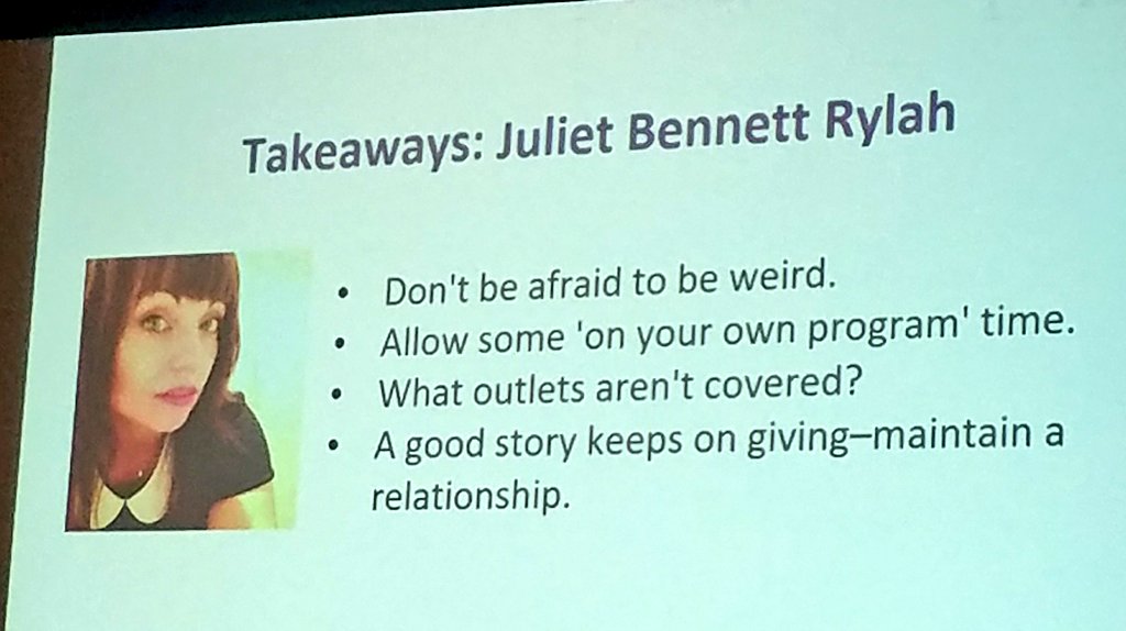 GloGloMiller's tweet photo. My fave takeaway when writing journalists: don't be afraid to be weird - @JBRylah #prsatravel https://t.co/QZ24Mar678