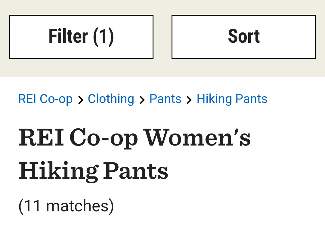 DaniCouger's tweet photo. @REI Why only 1 pair of tall pants yet 4 petites? Hemming is always an option, but I can't conjure fabric to add length. #ForceOfNature https://t.co/dPATCIUHmD
