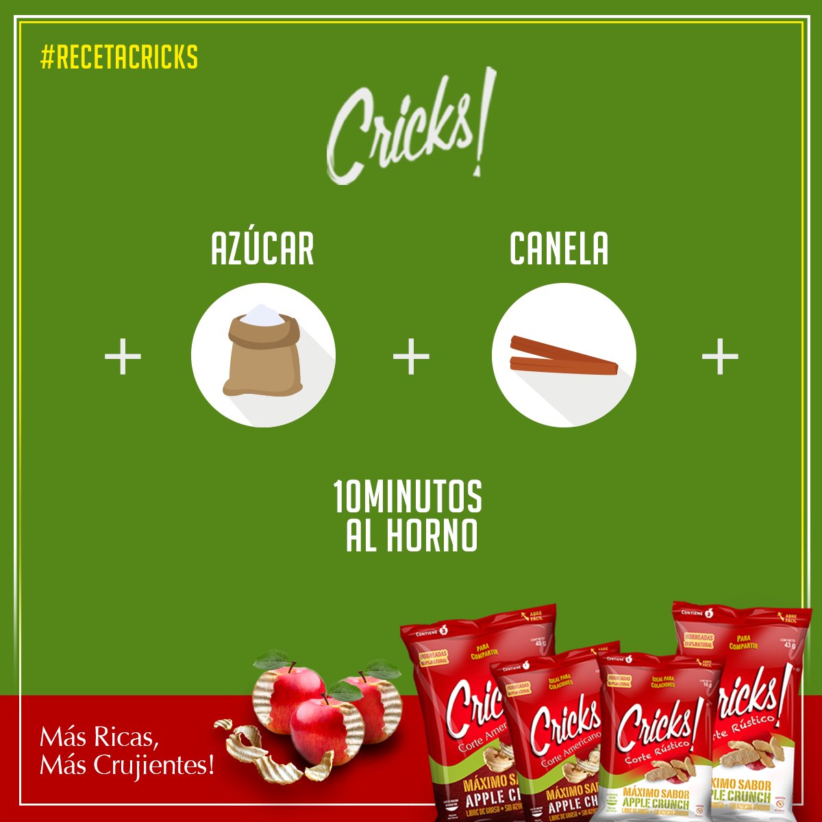 Crickscl's tweet image. #RecetaCricks Para esta semana cocina con #cricks! combina los chips con azúcar y canela, lleválos al horno a 150º por 10 minutos, y listo.