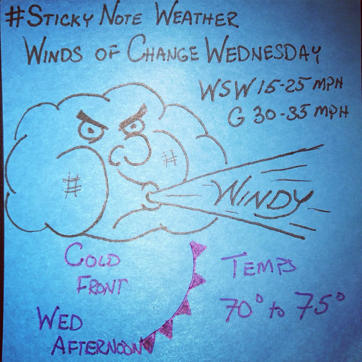 BrianNeudorff's tweet photo. (Corrected) #StickyNote Weather Wednesday - Mostly Sunny ☀️- Windy afternoon 💨no 80s but low 70s #IDwx https://t.co/LwirDCZi6n