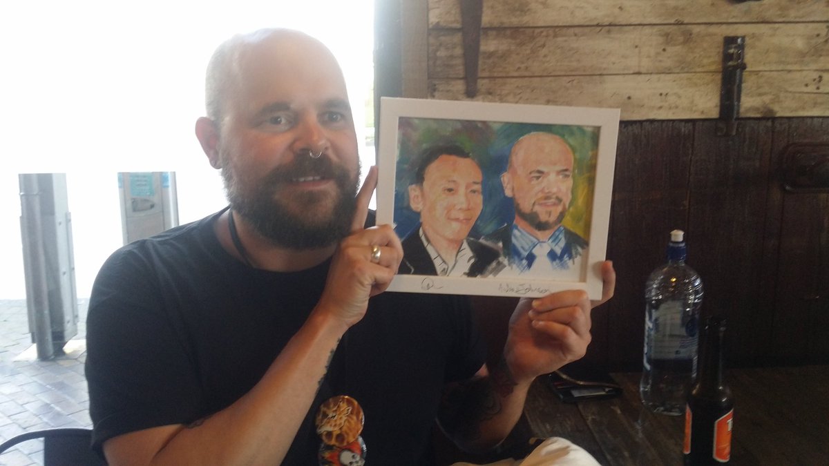 JahRii's tweet photo. Found a painting of @ISEGER81 and his long lost cousin in a café in Palmy. This guy is everywhere. #MA17NZ https://t.co/7x5b3NSnr2