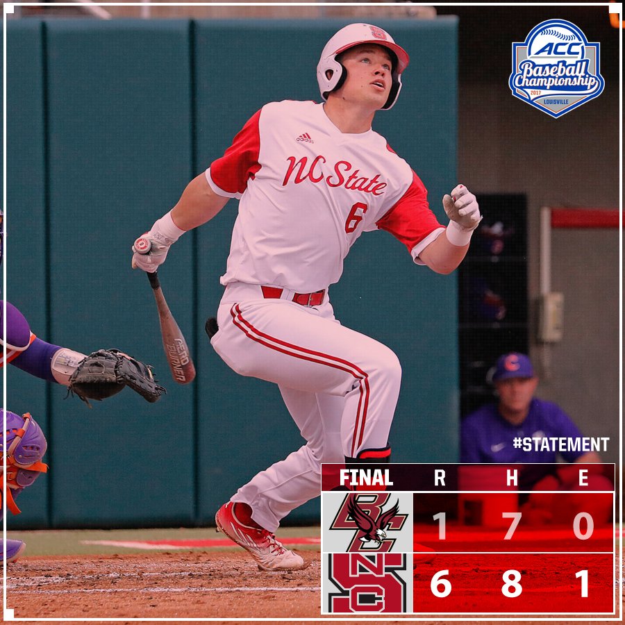 WOLFPACK WINS! #McLain gloves the fly ball in CF to end it, as #Pack9 takes down Boston College, 6-1, in the #ACCBase Championship 💯✅