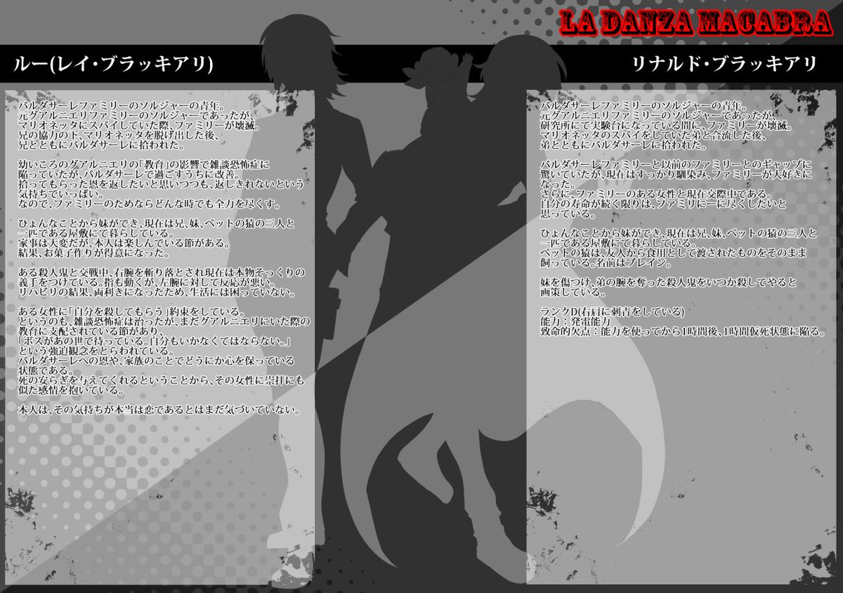 23_kikaku's tweet photo. 新キャラシになります。
お酒好きな元殺人鬼の兄と元マリオネッタの弟です。
よろしくお願いします。
#L_DM
#L_DM_CS
#L_DM_マフィア https://t.co/krpGfwklRB