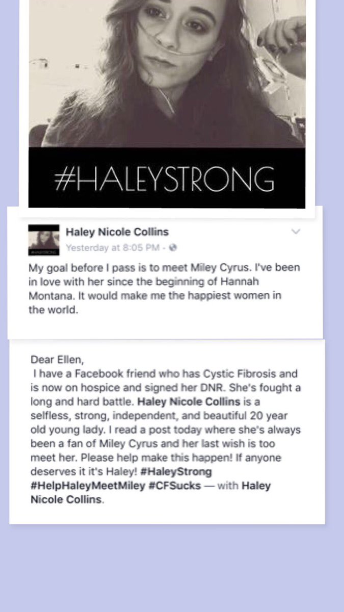 Please help me get @TheEllenShow and @MileyCyrus attention, Haley deserves it. #HaleyMeetMiley #HaleyStrong