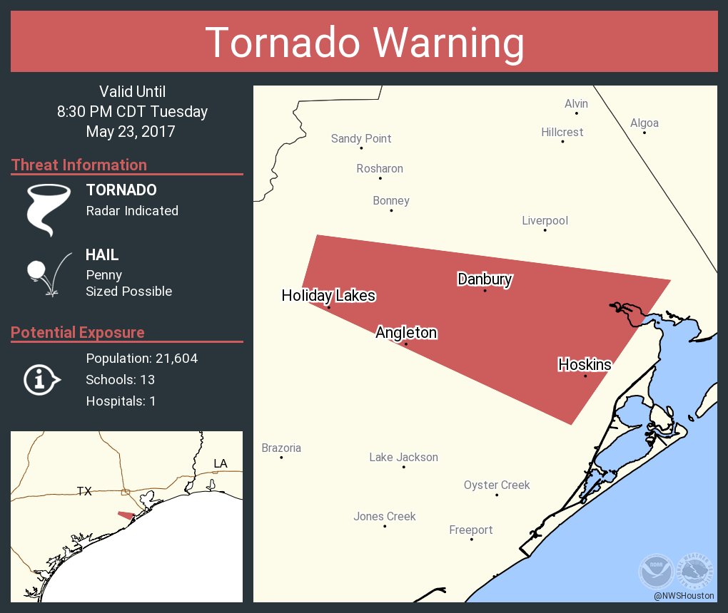 Tornado Warning including Angleton TX, Danbury TX, Holiday Lakes TX