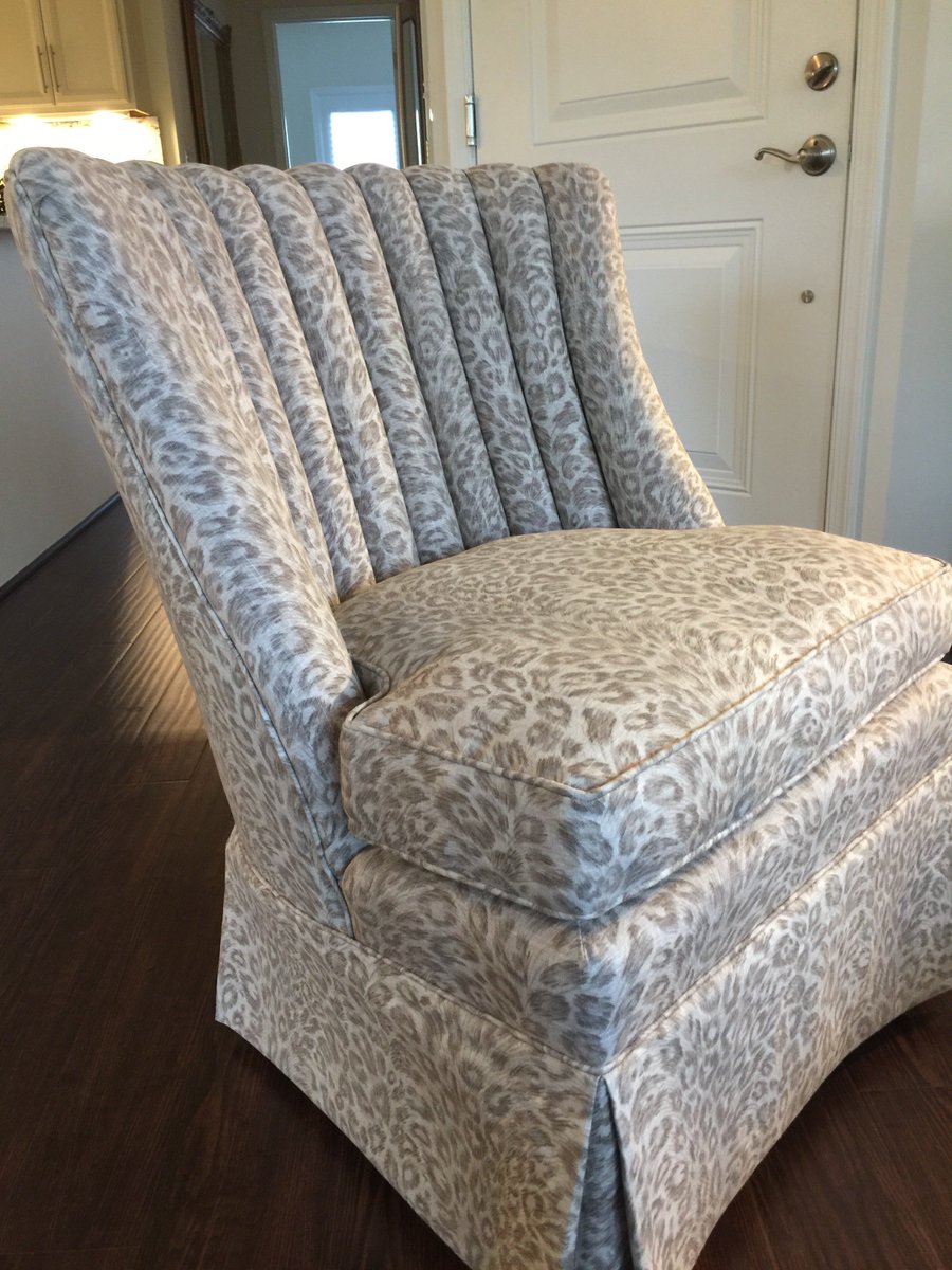 Love how this 1950s channel back slipper chair turned out in a #Fabricut animal print linen