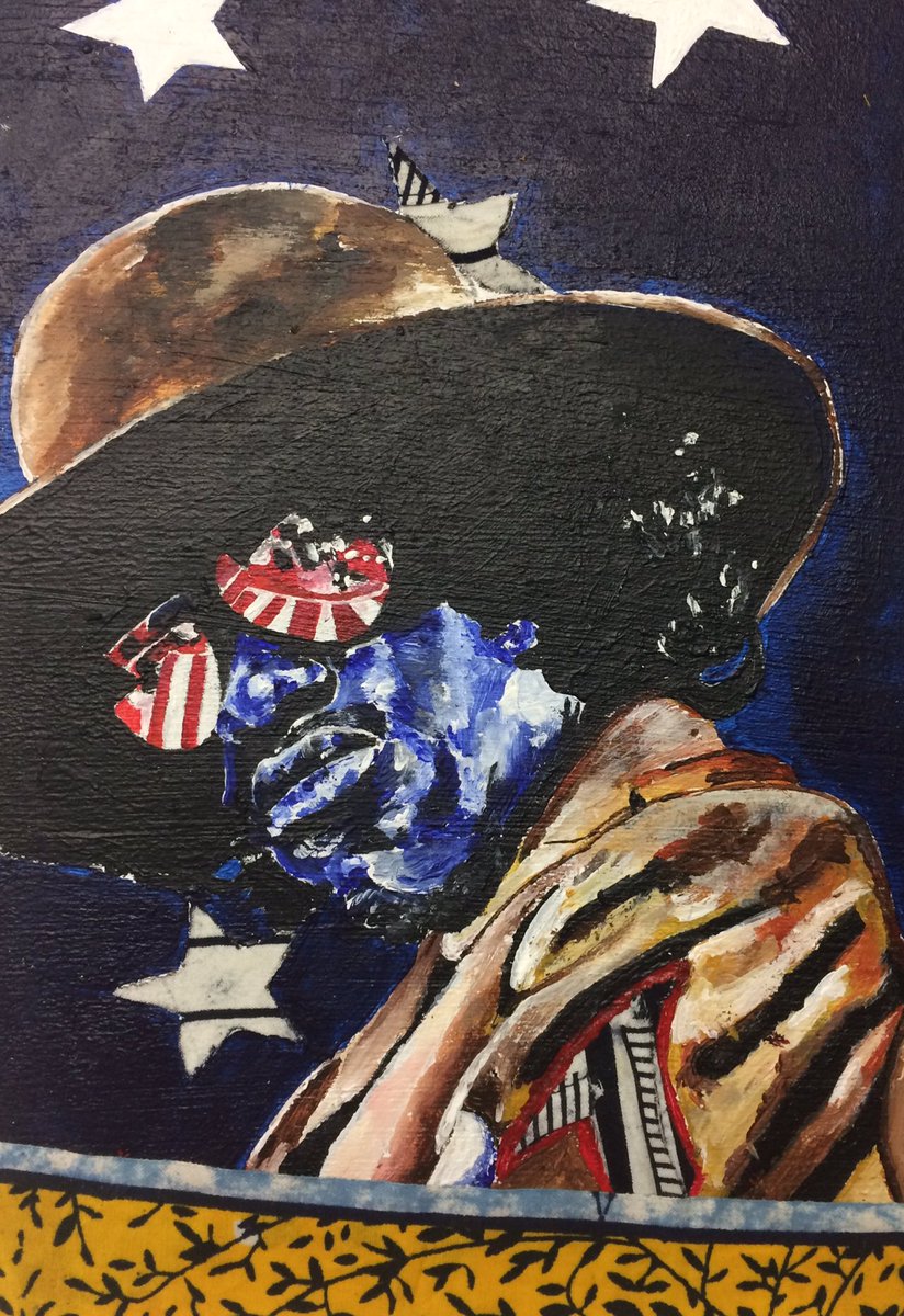 kometheartist's tweet photo. "ATLiens Yin &amp; Yang" - acrylic &amp; Dutch wax fabric on board (44 x 31.5cm) 

#complexuk #outkast #supportblackart @supportblackart @Complex https://t.co/SpN3wkfs6n