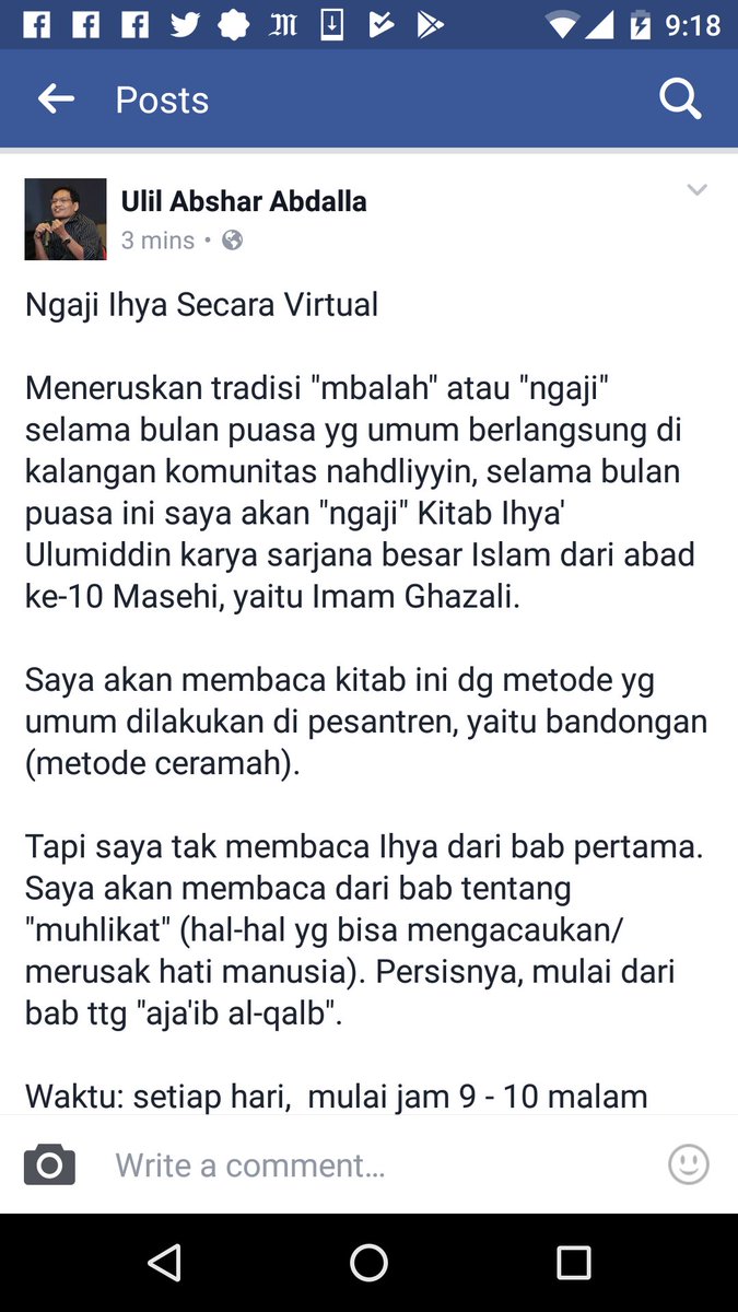 ulil's tweet photo. Siapa tahu ada yg tertarik. Ngaji Ihya secara virtual selama bulan puasa. https://t.co/uG75pvlf8C