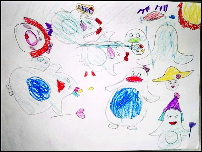 My daughter's drawing. She meant to drawing QQ but how these look like BOO?🤣