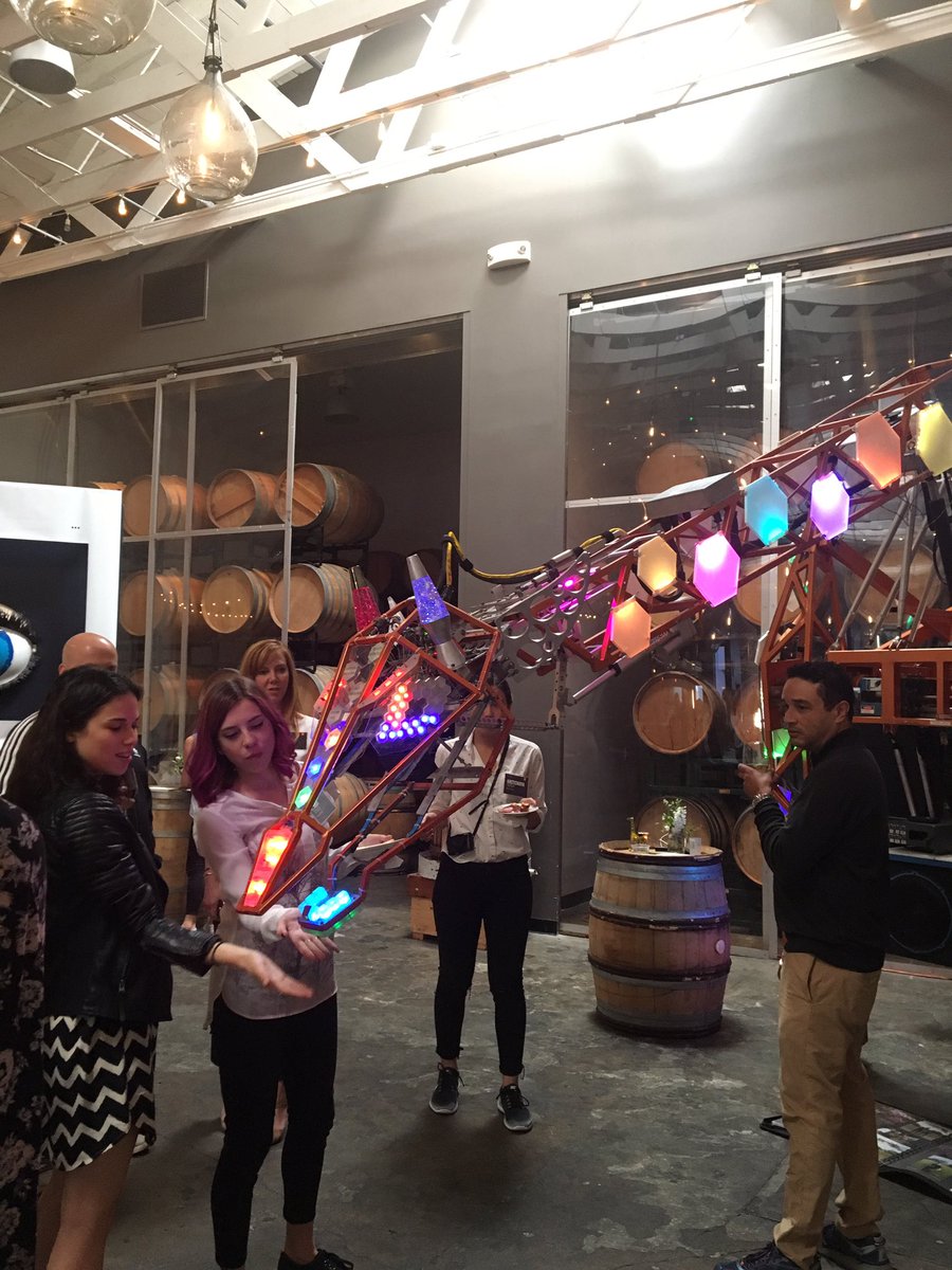 brenhogan's tweet image. checking out a robotic giraffe at @twilio &apos;s #CodeisCreative exhibtion