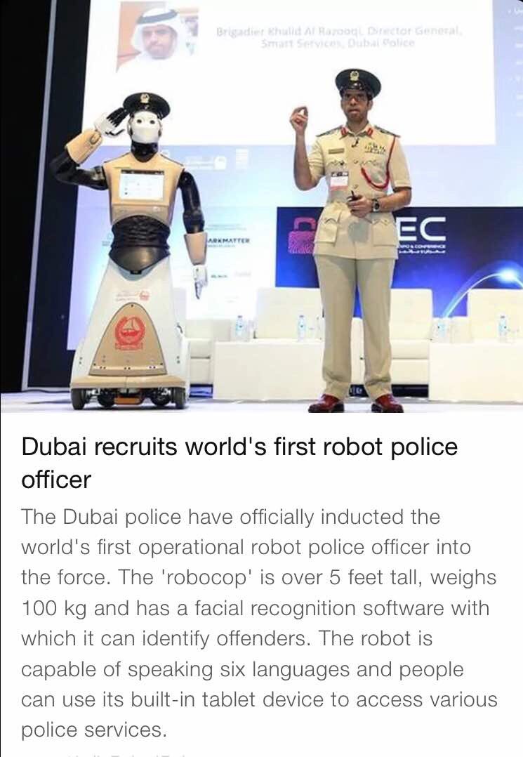 vivekdahiya08's tweet image. When the line between humans and robots may just blur! #ExcitedForTheFuture #RobotPolice #Excited