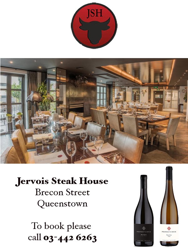 Enjoy Prophet’s Rock Retrospect Pinot Noir 2012 and Pinot Gris 2015 when you dine at the Jervois Steak House in Queenstown