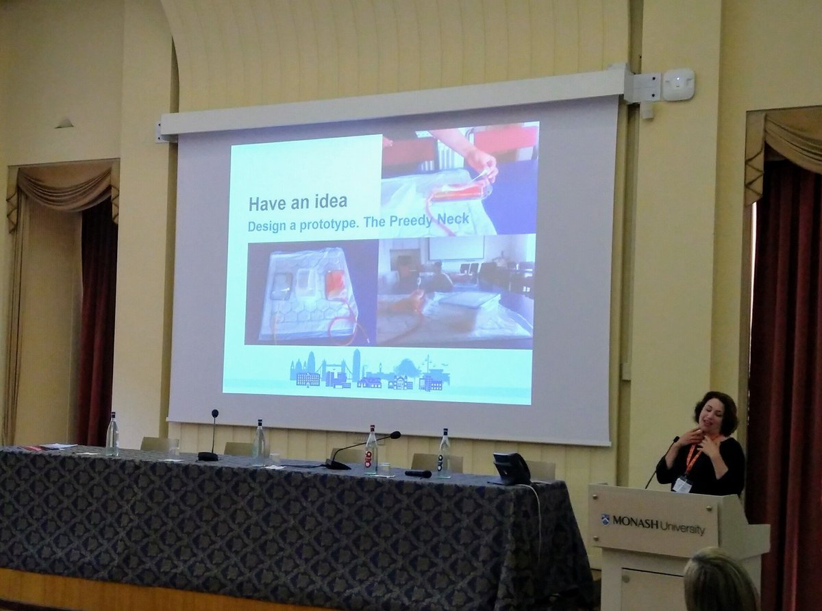 bartikinssales's tweet photo. Have an idea. Design a prototype. @candythestaff explaining the #bartikins design process to an engaged audience. #ICSC7 https://t.co/e2TuNkKoF9