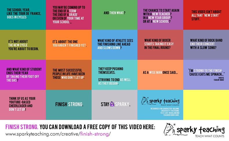 SparkyTeaching's tweet photo. Finish Strong.  

Help yourselves to this video to keep the momentum going with your students...   

https://t.co/V2HeTlcH10 https://t.co/wRdOK4WE9a