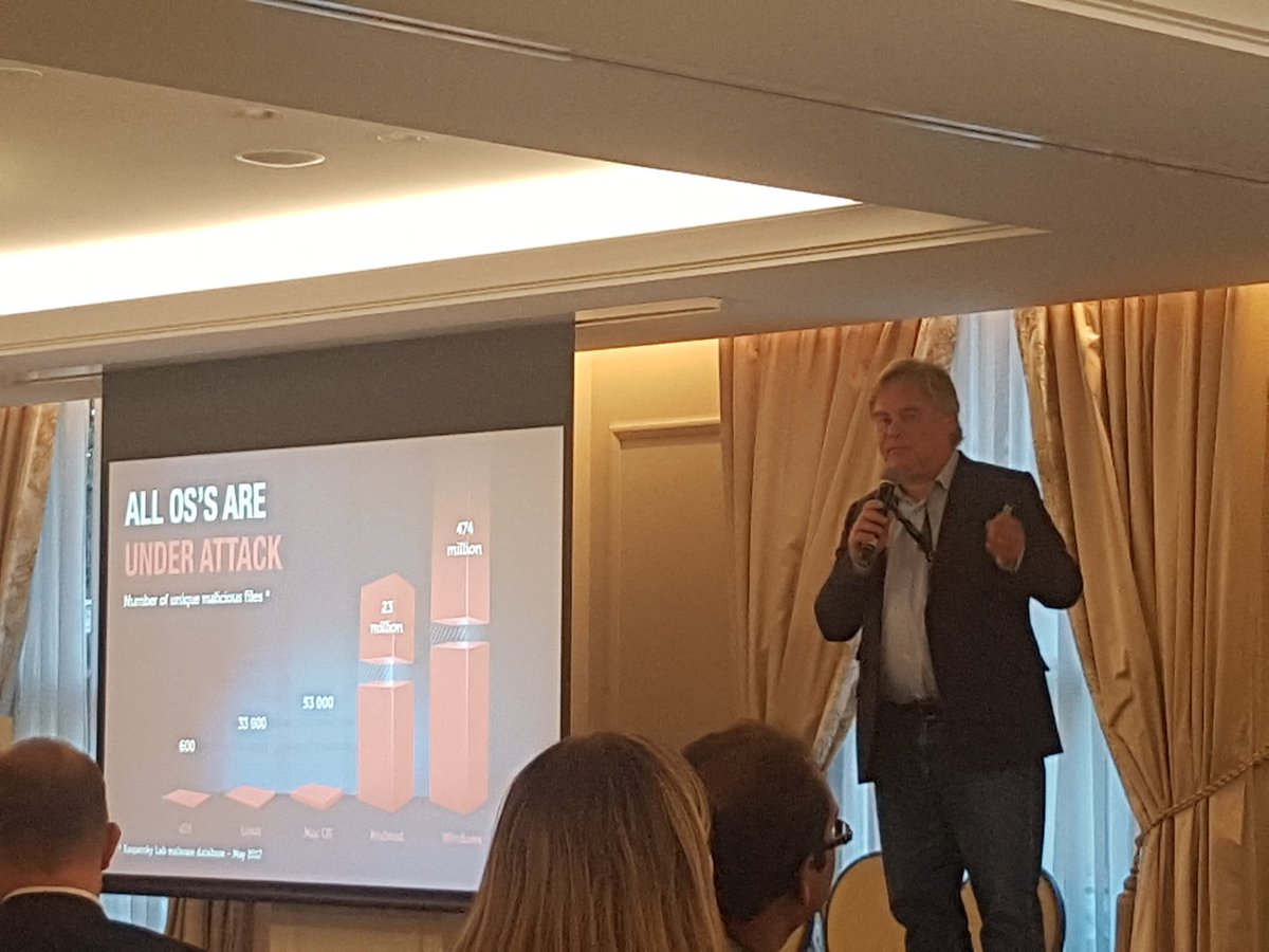 channelcam's tweet photo. At #kaspersky partner update with Eugene Kaspersky. Android malware growing but windows still in front https://t.co/Oa2Jy2gaXs