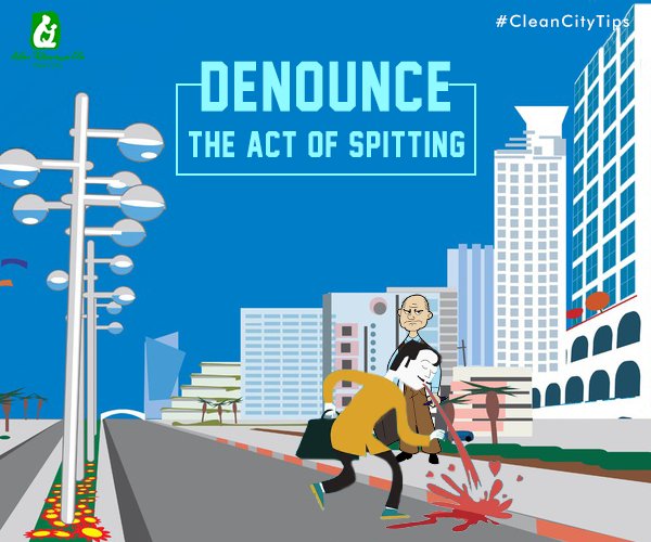 Condemn the act of spitting in public places to maintain the cleanliness of the city. #CleanCityTips