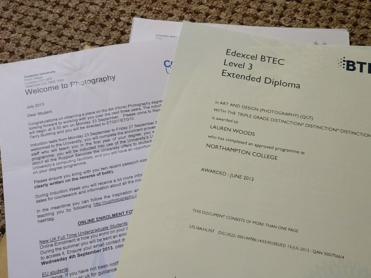 LWoodsPhoto's tweet photo. Packing up and I find these! My acceptance at Cov Uni and certificate from @NorthamptonColl having just finished my degree! #nostalgia https://t.co/yqt0NNcdqr