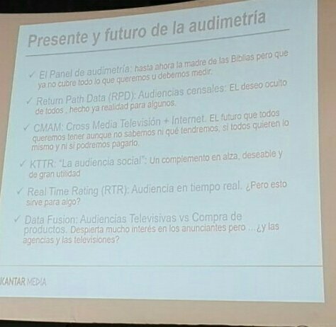 agomezag's tweet photo. #JornadasOTT paneles, RPD, cross media TV+internet, audiencia social, Real Time Rating y audiencia televisiva vs compra de productos https://t.co/XtF3JMdbeM