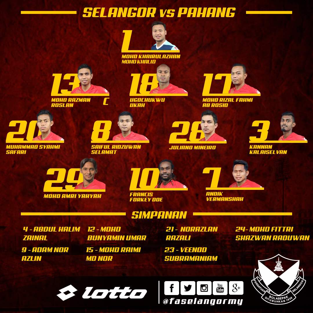 selangorfc's tweet photo. Kesebelasan utama #RedGiants bagi aksi #LigaSuper #SELvPAH di Stadium MP Selayang malam ini

Penampilan sulung Amri Yahyah &amp; Andik Vermansah https://t.co/dWpjnaG8gK