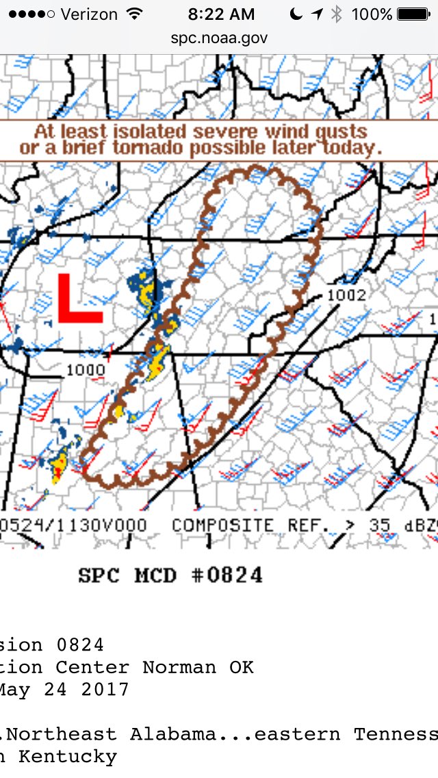 SPC monitoring storm threat in NW GA. 40% chance they will issue a watch. #11Alive