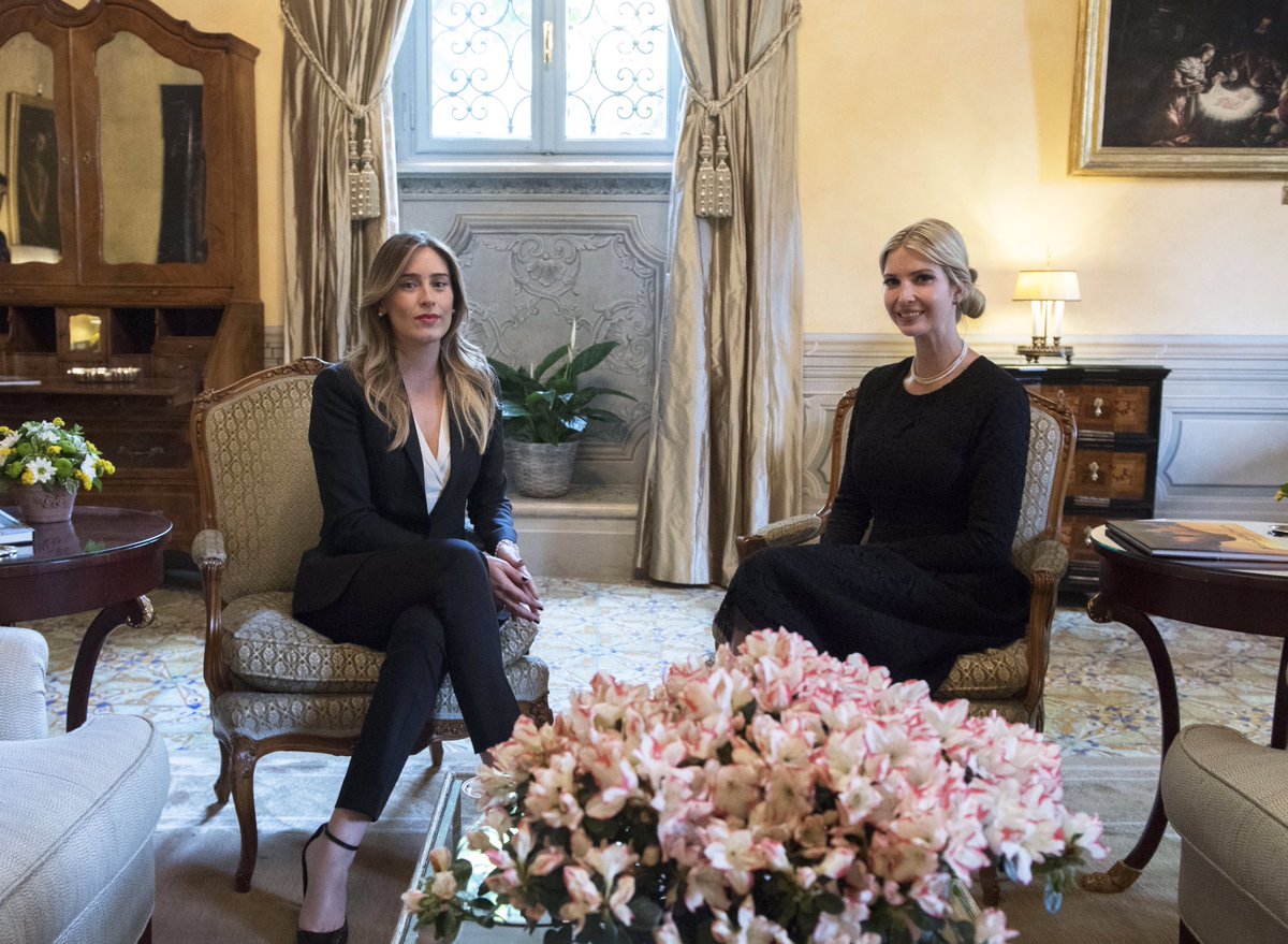 meb's tweet photo. Con @IvankaTrump per parlare di #G7 su pari opportunità, violenza sulle donne, tratta di esseri umani. Italia e USA #avanti #insieme. https://t.co/NSdQ9GESkQ