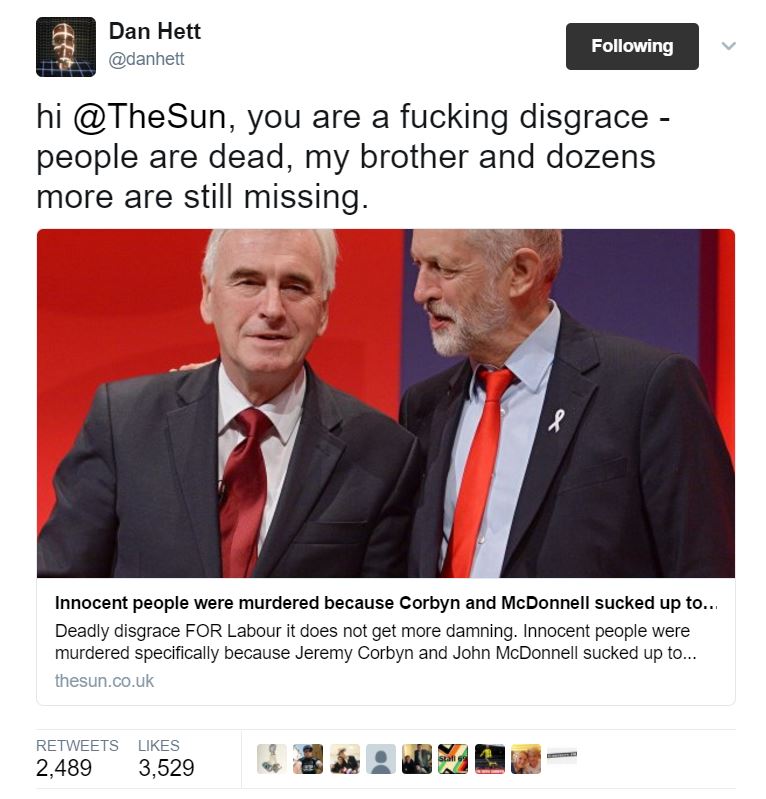 The brother of Martyn Hett, who died in the attack has this message to say about the Sun newspaper. #DontBuyTheSun