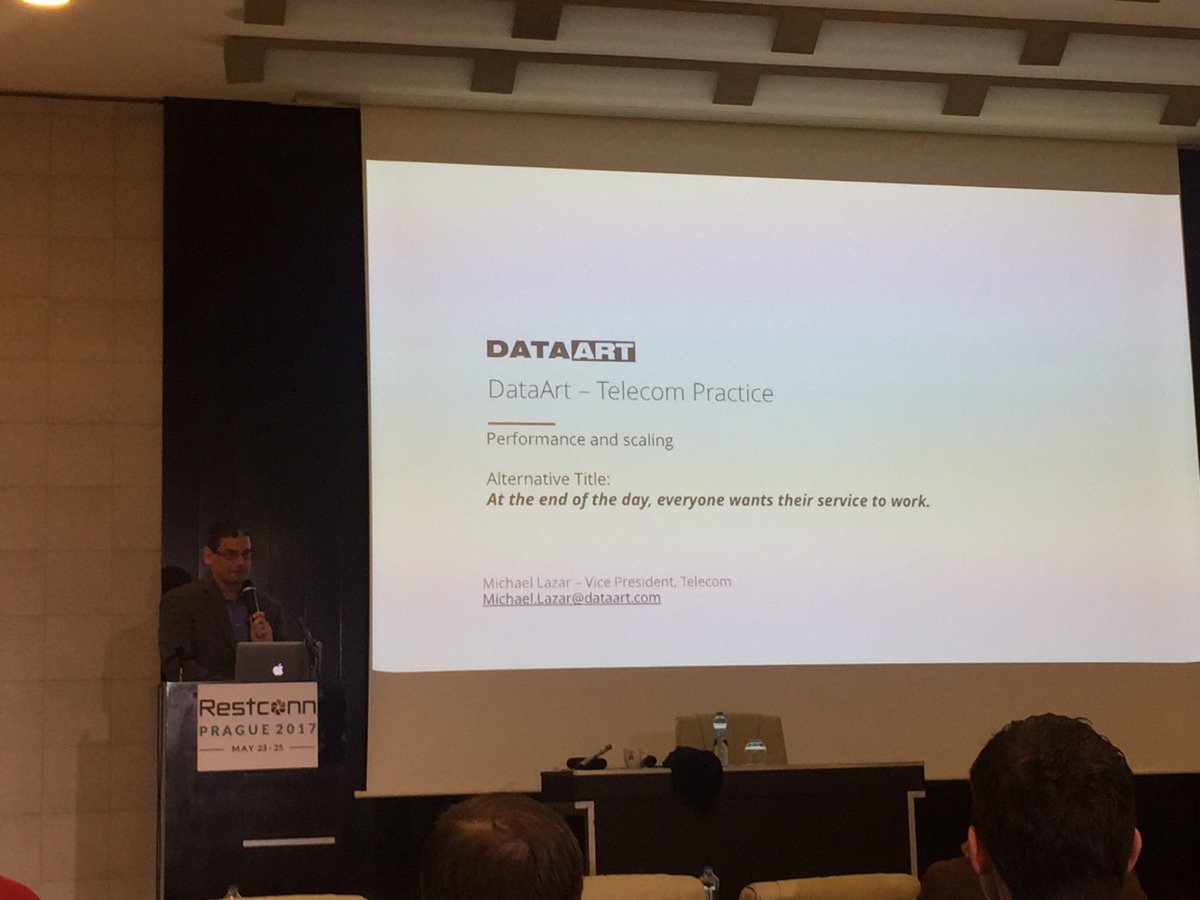 DataArtUK's tweet photo. Right now Michael Lazar is sharing insights on 'Performance Scaling #Restcomm' at the #Restconn conference. #telecom #telco #Prague https://t.co/mxxZgYyJsG