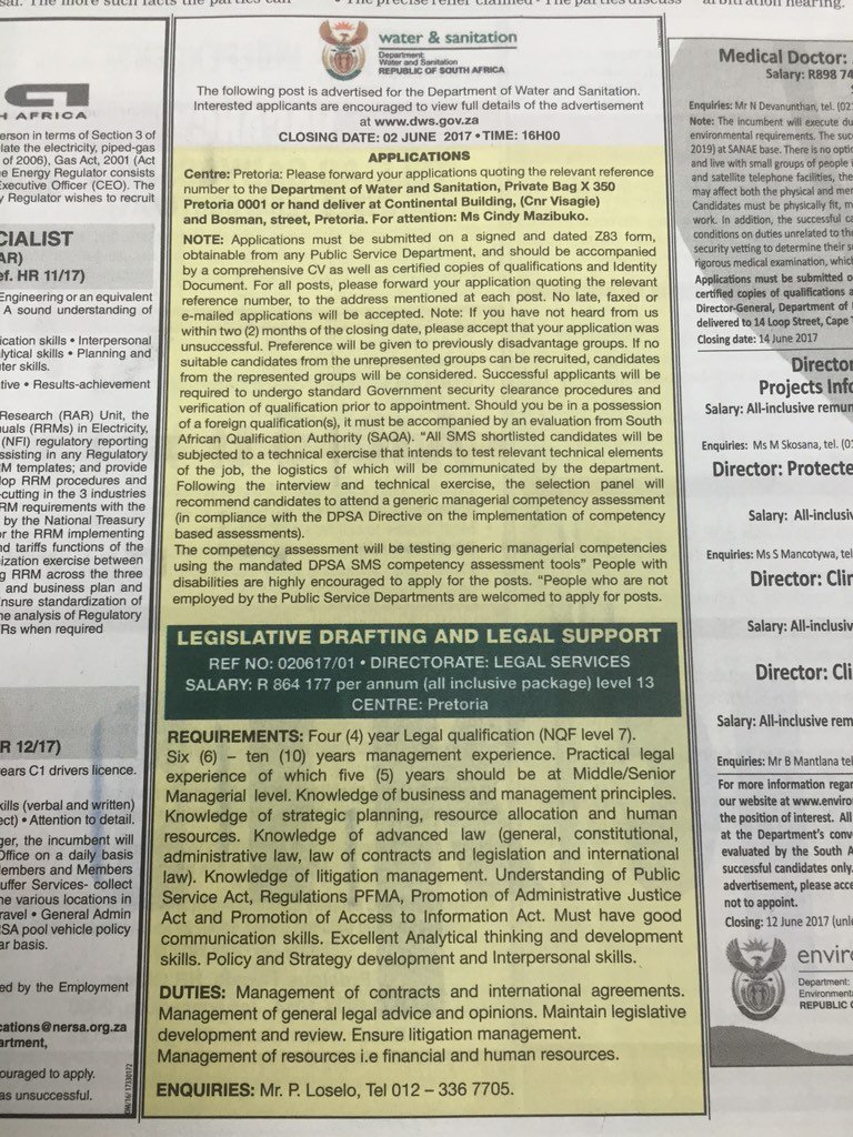 Thabiso_Dlamini's tweet photo. Department of Water &amp; Sanitation vacancies #JobSeekersWednesday https://t.co/vA9Tg9sDDl
