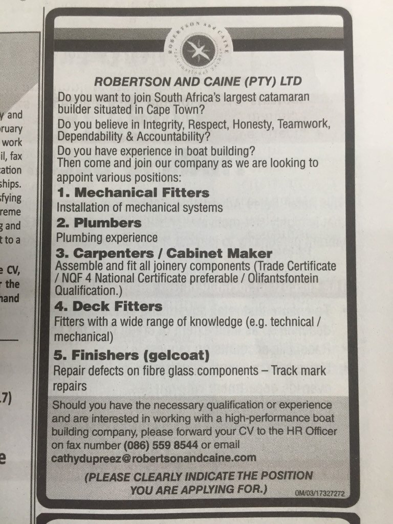 Thabiso_Dlamini's tweet photo. Robertson &amp; Caine vacancies #JobSeekersWednesday https://t.co/CwwqxwvEoL
