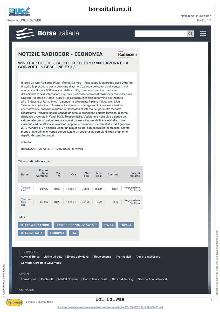 UGLConf's tweet image. Citazione @UGLTlcNazionale #WindTre: subito tutele per 900 #lavoratori coinvolti in cessione #exH3g su @BorsaItalianaIT