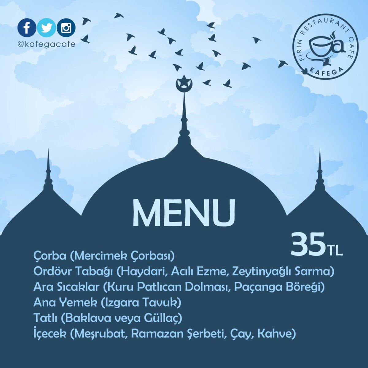 Ramazanda iftar sofralarında buluşuyoruz.
Ramazan ayına özel iftar menülerimiz ile iftarlarda buluşmak dileğiyle. 🍲
#Fırın #Cafe #Restaurant