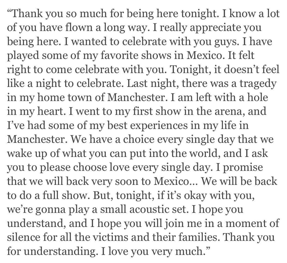1DUpdatesNOW's tweet photo. During the show last night, H has done a speech about Manchester. https://t.co/wWYWrnLvcY
