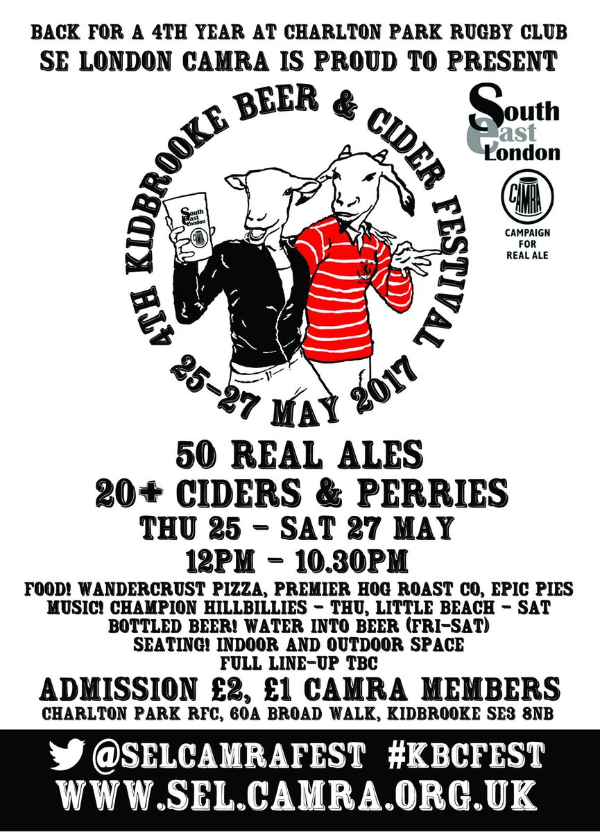 SELCAMRAfest's tweet photo. *#BEERFESTIVAL KLAXON* Join us from 12 this Thurs. #Beer, #cider, sunshine, pies, pizza, hog roast, music, space! @London_HogRoast #KBCFEST https://t.co/pV4NYpvXHU