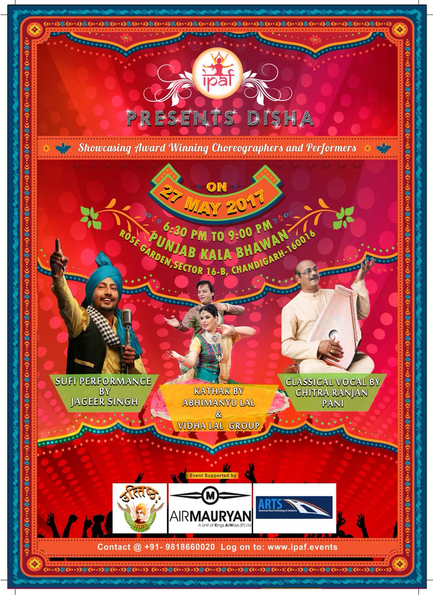 PbArtsCouncil's tweet photo. #IPAF presents #DISHA on 27 May 2017 at #PunjabKalaBhawan, #RoseGarden, #CHD #PAC #CulturalShow #Artist #Singing #Dancing #Singing #Audience https://t.co/YMs7tsRRPV