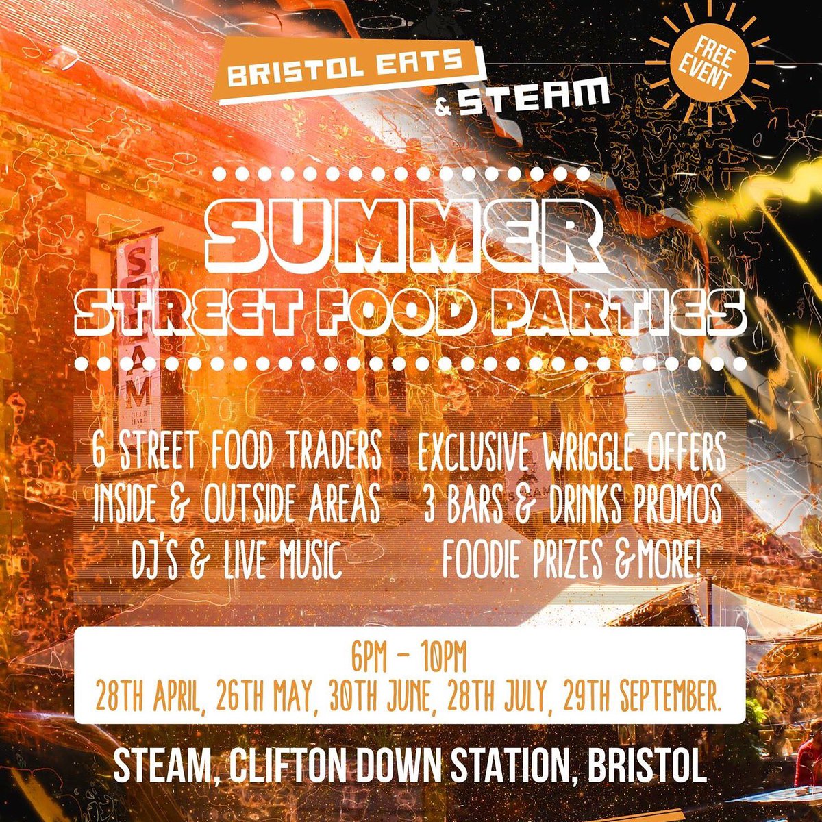 Bristol_Eats's tweet photo. FREE FOOD this Friday @SteamBristol. RT this poster to win a meal for you &amp; a friend. You have 24 hours to enter. GO! https://t.co/LaC1DQ1ACp