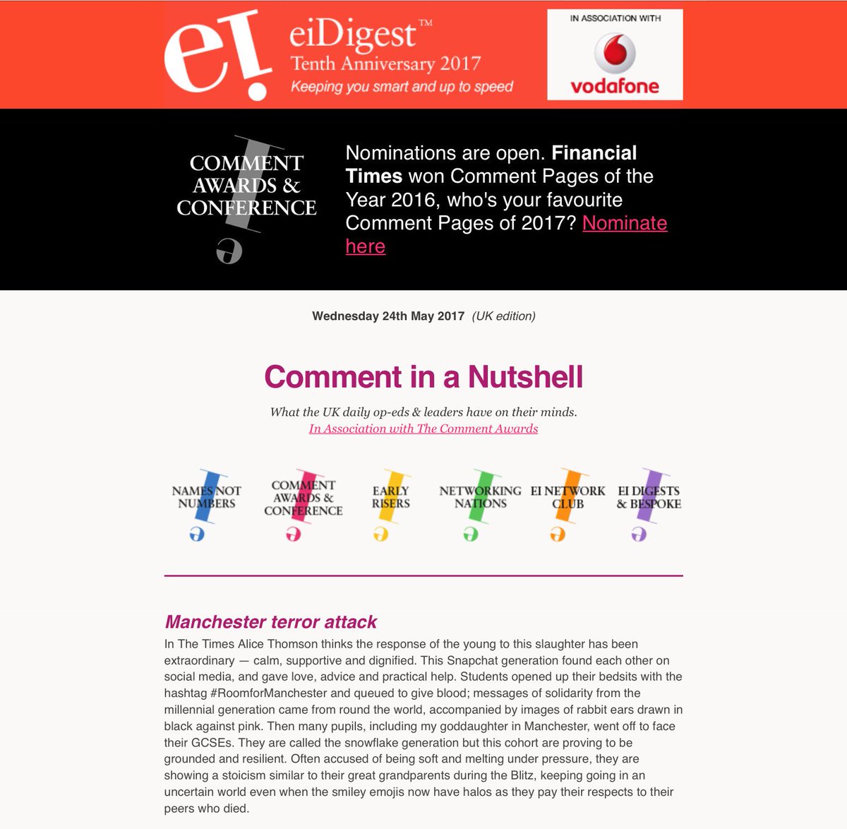 thefullyconnect's tweet photo. Commentators find the words when the rest of us have none. Reaction to the Manchester attack in today's Daily Digest https://t.co/slDHIfVDS2 https://t.co/uiRXpNsnb2