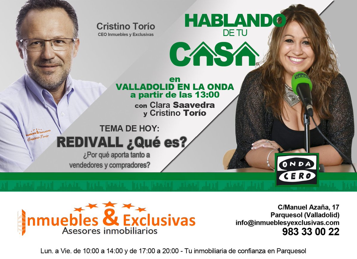 ocvalladolid's tweet photo. Hoy en #VELO 13:40 "HABLANDO DE TU CASA" con Cristinio Torio de @inmueblesexclus sos dira qué es @rediVALLADOLID y todas su ventajas. https://t.co/qXmYQ4k1uL