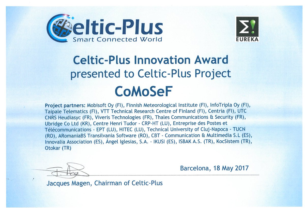 Heudiasyc's tweet photo. "Innovation Award" pour le projet européen #CelticPlus #Comosef, auquel participe @Heudiasyc. + d'infos : https://t.co/5tOZQqwHS1 https://t.co/uuBvRiMy5u