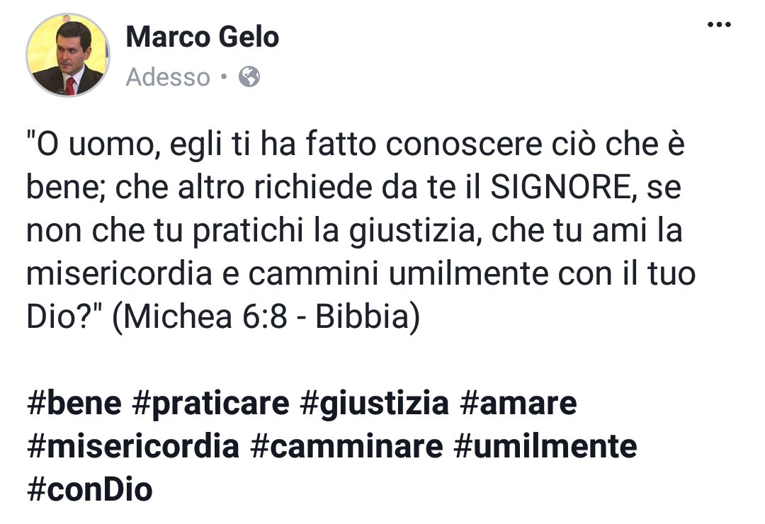 _MarcoGelo's tweet photo. #bene #praticare #giustizia #amare #misericordia #camminare #umilmente #conDio https://t.co/87sdgpGHuA