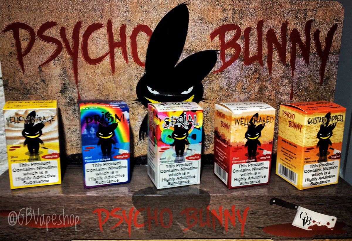 gbvapeshop's tweet photo. Psycho Bunny is stalking the shelves in Holborn! So good, it's almost creepy! 💨💨👍 #VAPEFINDR #vapelife #ecig #vapecommunity #vape #eliquid https://t.co/O0ZsWJT1Fo