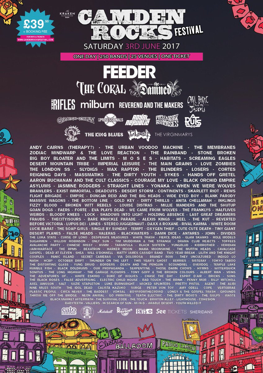 search_sun's tweet photo. We are delighted to be returning to @CamdenRocksFest this year! 250+ bands across 25+ venues. Welcome to the good times! #camdenrocks 👌👌👌 https://t.co/zUUSaySag5