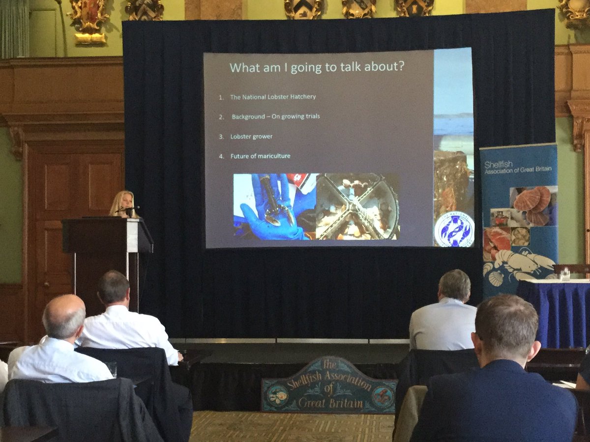 PassionSeafood's tweet photo. Another excellent 1st session on Day 2 @SAGB #Conference2017 Dr Carly Daniels from @PadstowLobster presenting on #nativelobsters https://t.co/v4f09ntPY6