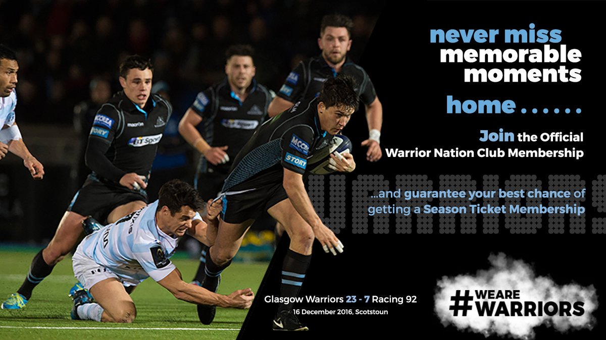 GlasgowWarriors's tweet photo. Never miss memorable moments...

...Home or Away 

With our brand new #WarriorNation membership!

👉 https://t.co/FIAHRA8HTO https://t.co/4girnw79Fs